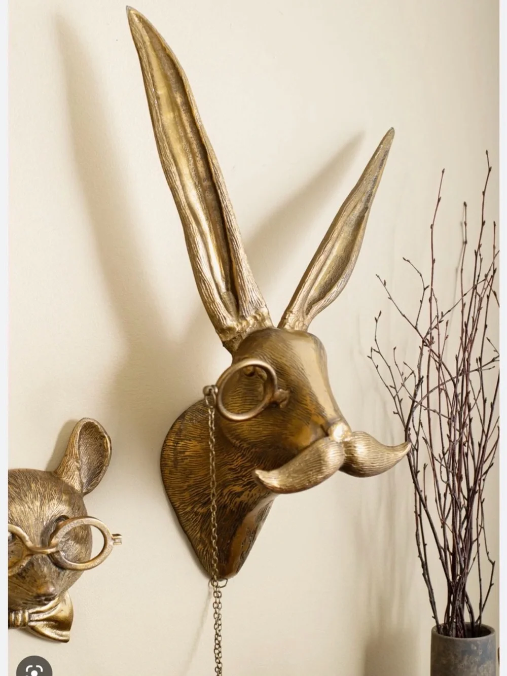 Bronze Hare Wall Sculpture with Mustache & Monocle Accent